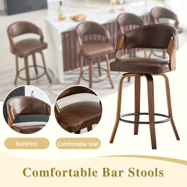 English Elm 2-Piece Bentwood Walnut Swivel Barstools with Ergonomic Back for Kitchen Islands W1151P433520