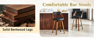 English Elm 2-Piece Swivel Barstools Solid Walnut Frame PU Leather Seat for Kitchen Island or Bar Walnut + Black W1151P433521