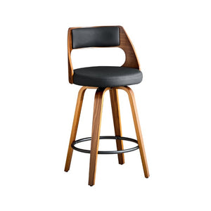 English Elm 2-Piece Swivel Barstools Solid Walnut Frame PU Leather Seat for Kitchen Island or Bar Walnut + Black W1151P433521