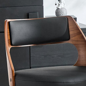 English Elm 2-Piece Swivel Barstools Solid Walnut Frame PU Leather Seat for Kitchen Island or Bar Walnut + Black W1151P433521