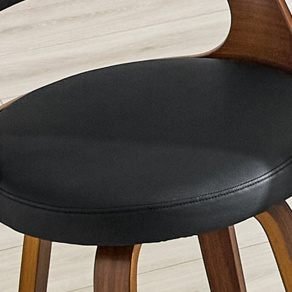 English Elm 2-Piece Swivel Barstools Solid Walnut Frame PU Leather Seat for Kitchen Island or Bar Walnut + Black W1151P433521