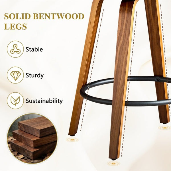 English Elm 2-Piece Swivel Barstools Solid Walnut Frame PU Leather Seat for Kitchen Island or Bar Walnut + Black W1151P433521