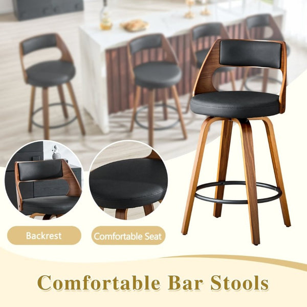 English Elm 2-Piece Swivel Barstools Solid Walnut Frame PU Leather Seat for Kitchen Island or Bar Walnut + Black W1151P433521