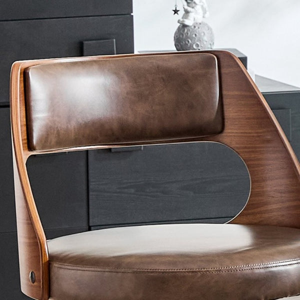 English Elm 2-Piece Swivel Barstools Solid Walnut Frame PU Leather Seat for Kitchen Island or Bar Brown + Walnut W1151P433522