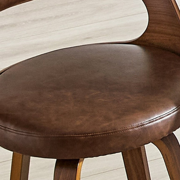 English Elm 2-Piece Swivel Barstools Solid Walnut Frame PU Leather Seat for Kitchen Island or Bar Brown + Walnut W1151P433522