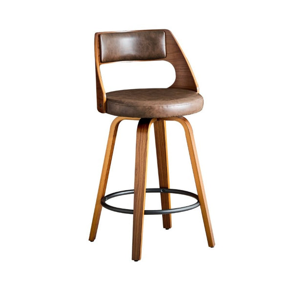 English Elm 2-Piece Swivel Barstools Solid Walnut Frame PU Leather Seat for Kitchen Island or Bar Brown + Walnut W1151P433522