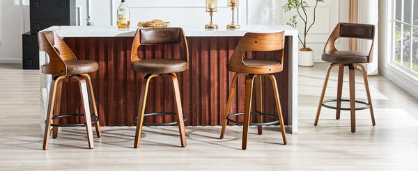 English Elm 2-Piece Swivel Barstools Solid Walnut Frame PU Leather Seat for Kitchen Island or Bar Brown + Walnut W1151P433522