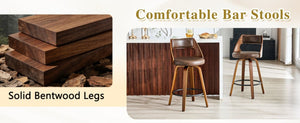 English Elm 2-Piece Swivel Barstools Solid Walnut Frame PU Leather Seat for Kitchen Island or Bar Brown + Walnut W1151P433522