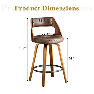 English Elm 2-Piece Swivel Barstools Solid Walnut Frame PU Leather Seat for Kitchen Island or Bar Brown + Walnut W1151P433522