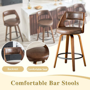 English Elm 2-Piece Swivel Barstools Solid Walnut Frame PU Leather Seat for Kitchen Island or Bar Brown + Walnut W1151P433522