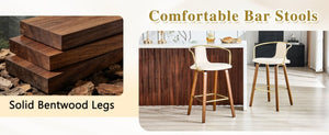 English Elm 2-Piece Walnut Wood Bar Stool Set with Gold Ring Backrest and Fabric Seat W1151P433523