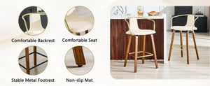 English Elm 2-Piece Walnut Wood Bar Stool Set with Gold Ring Backrest and Fabric Seat W1151P433523