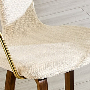 English Elm 2-Piece Walnut Wood Bar Stool Set with Gold Ring Backrest and Fabric Seat W1151P433523