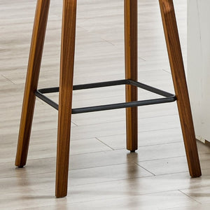 English Elm 2-Piece Walnut Wood Bar Stool Set with Gold Ring Backrest and Fabric Seat W1151P433523