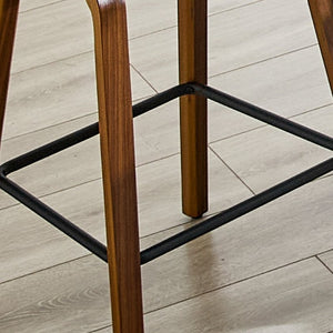 English Elm 2-Piece Walnut Wood Bar Stool Set with Gold Ring Backrest and Fabric Seat W1151P433523