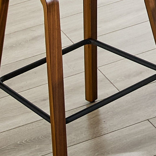 English Elm 2-Piece Walnut Wood Bar Stool Set with Gold Ring Backrest and Fabric Seat W1151P433523