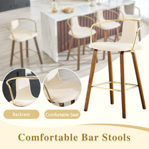 English Elm 2-Piece Walnut Wood Bar Stool Set with Gold Ring Backrest and Fabric Seat W1151P433523