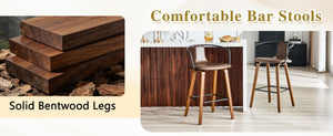 English Elm 2-Piece Walnut Wood Bar Stool Set with PU Leather Seats and Ring Metal Backrest W1151P433524