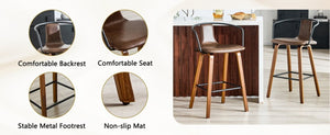 English Elm 2-Piece Walnut Wood Bar Stool Set with PU Leather Seats and Ring Metal Backrest W1151P433524