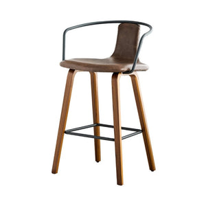 English Elm 2-Piece Walnut Wood Bar Stool Set with PU Leather Seats and Ring Metal Backrest W1151P433524