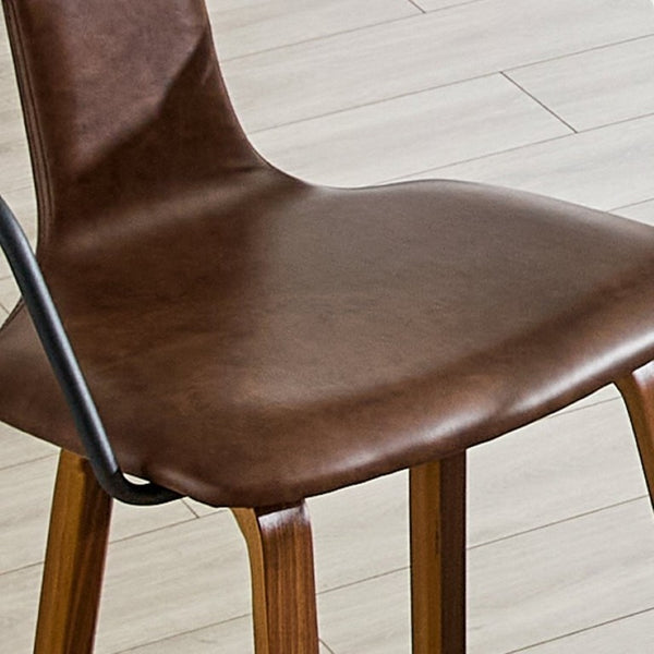 English Elm 2-Piece Walnut Wood Bar Stool Set with PU Leather Seats and Ring Metal Backrest W1151P433524