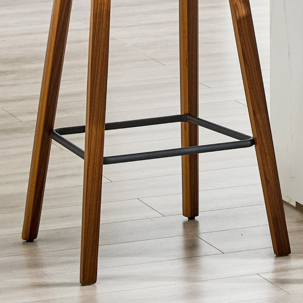 English Elm 2-Piece Walnut Wood Bar Stool Set with PU Leather Seats and Ring Metal Backrest W1151P433524