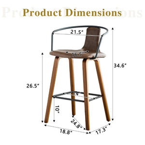 English Elm 2-Piece Walnut Wood Bar Stool Set with PU Leather Seats and Ring Metal Backrest W1151P433524