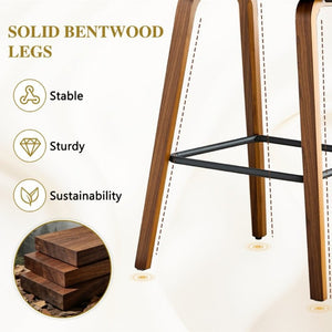 English Elm 2-Piece Walnut Wood Bar Stool Set with PU Leather Seats and Ring Metal Backrest W1151P433524