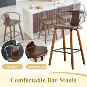 English Elm 2-Piece Walnut Wood Bar Stool Set with PU Leather Seats and Ring Metal Backrest W1151P433524