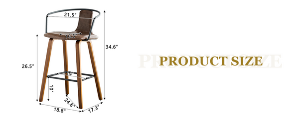 English Elm 2-Piece Walnut Wood Bar Stool Set with PU Leather Seats and Ring Metal Backrest W1151P433524