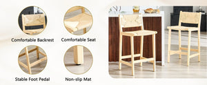 English Elm 2-Piece Solid Wood Hand-Woven Rope Bar Stools Rustic Kitchen Island Seating Set W1151P433525