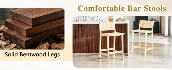 English Elm 2-Piece Solid Wood Hand-Woven Rope Bar Stools Rustic Kitchen Island Seating Set W1151P433525