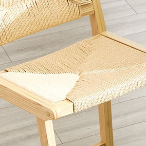 English Elm 2-Piece Solid Wood Hand-Woven Rope Bar Stools Rustic Kitchen Island Seating Set W1151P433525