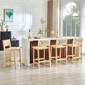 English Elm 2-Piece Solid Wood Hand-Woven Rope Bar Stools Rustic Kitchen Island Seating Set W1151P433525