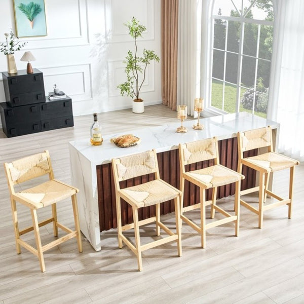 English Elm 2-Piece Solid Wood Hand-Woven Rope Bar Stools Rustic Kitchen Island Seating Set W1151P433525