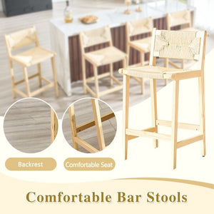 English Elm 2-Piece Solid Wood Hand-Woven Rope Bar Stools Rustic Kitchen Island Seating Set W1151P433525