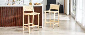 English Elm 2-Piece Solid Wood Hand-Woven Rope Bar Stools Rustic Kitchen Island Seating Set W1151P433525