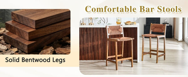 English Elm 2-Piece Solid Wood Hand Woven Rope Barstools Rustic Farmhouse Kitchen Island Seating W1151P433526