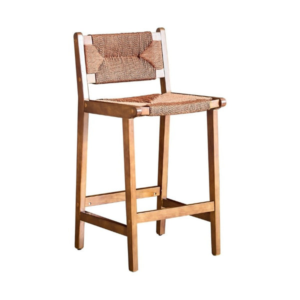English Elm 2-Piece Solid Wood Hand Woven Rope Barstools Rustic Farmhouse Kitchen Island Seating W1151P433526