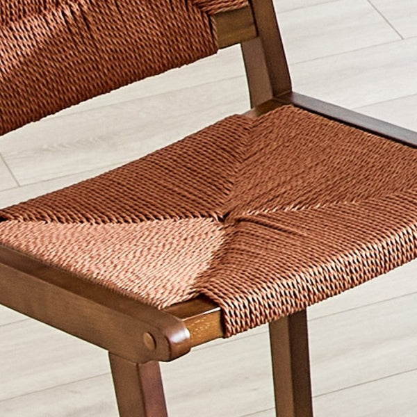 English Elm 2-Piece Solid Wood Hand Woven Rope Barstools Rustic Farmhouse Kitchen Island Seating W1151P433526