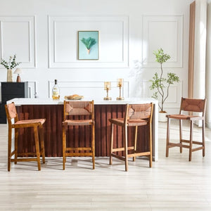 English Elm 2-Piece Solid Wood Hand Woven Rope Barstools Rustic Farmhouse Kitchen Island Seating W1151P433526