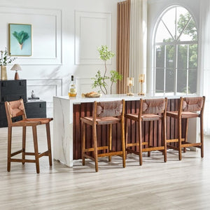 English Elm 2-Piece Solid Wood Hand Woven Rope Barstools Rustic Farmhouse Kitchen Island Seating W1151P433526