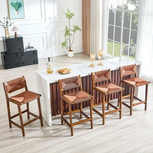 English Elm 2-Piece Solid Wood Hand Woven Rope Barstools Rustic Farmhouse Kitchen Island Seating W1151P433526