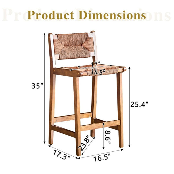 English Elm 2-Piece Solid Wood Hand Woven Rope Barstools Rustic Farmhouse Kitchen Island Seating W1151P433526