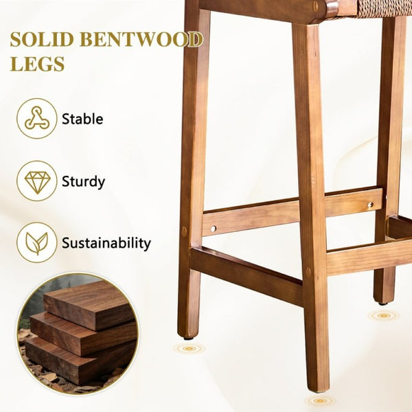 English Elm 2-Piece Solid Wood Hand Woven Rope Barstools Rustic Farmhouse Kitchen Island Seating W1151P433526
