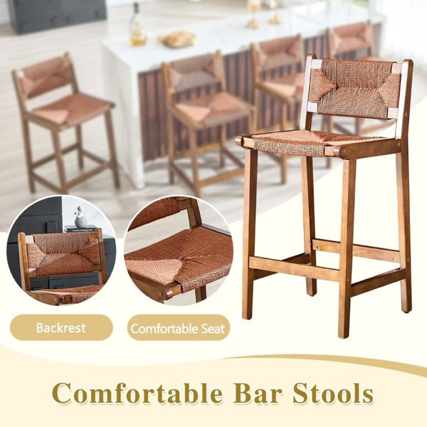 English Elm 2-Piece Solid Wood Hand Woven Rope Barstools Rustic Farmhouse Kitchen Island Seating W1151P433526