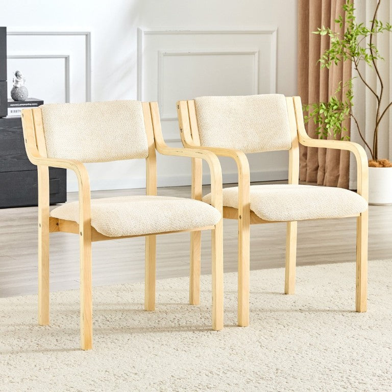 English Elm Set of 2 Bentwood Armchairs with Textured Fabric Upholstery for Modern Dining Rooms Natural Wood, White W1151P433527