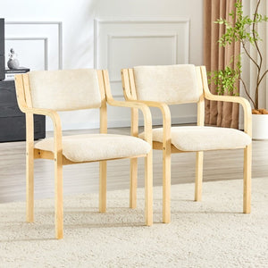 English Elm Set of 2 Bentwood Armchairs with Textured Fabric Upholstery for Modern Dining Rooms Natural Wood, White W1151P433527