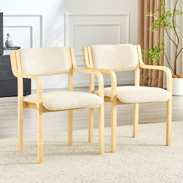 English Elm Set of 2 Bentwood Armchairs with Textured Fabric Upholstery for Modern Dining Rooms Natural Wood, White W1151P433527