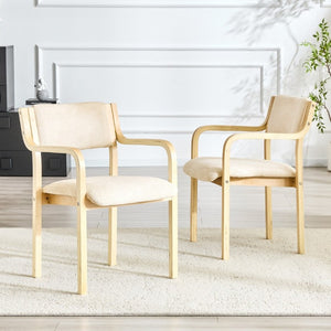 English Elm Set of 2 Bentwood Armchairs with Textured Fabric Upholstery for Modern Dining Rooms Natural Wood, White W1151P433527